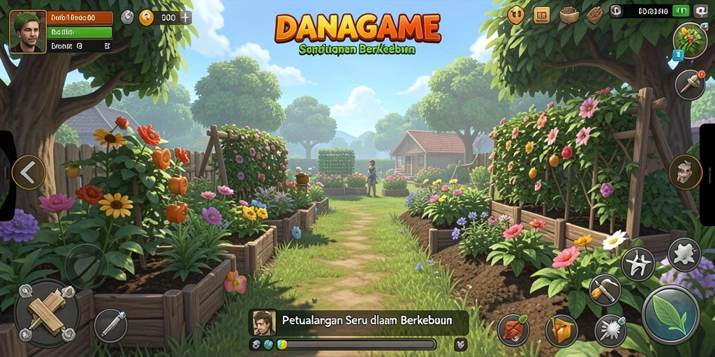 Gameplay menarik dari DANAGAME yang menampilkan aktivitas berkebun yang seru.