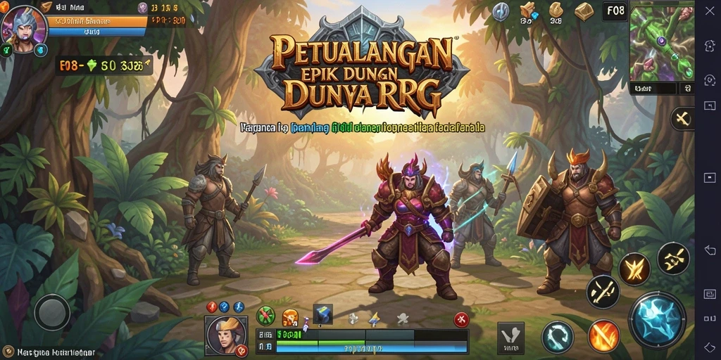 Tampilan gameplay F08 dengan karakter berpetualang di dunia fantasi.