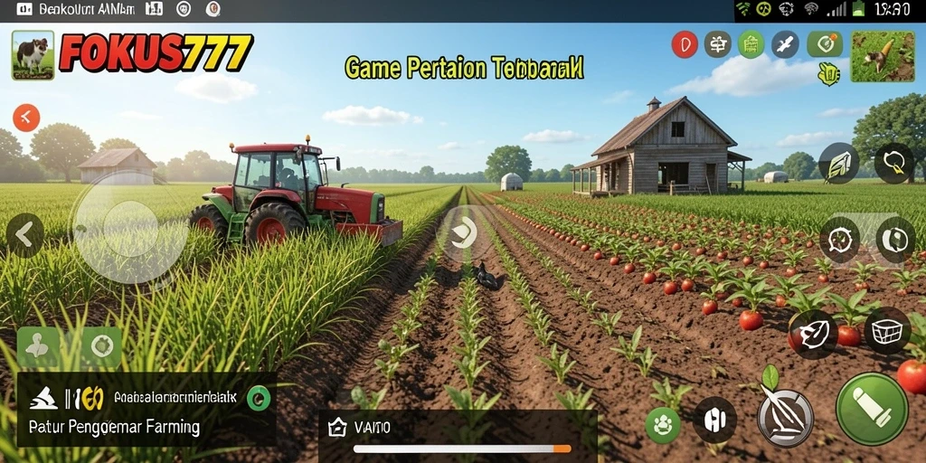 Tampilan gameplay seru di FOKUS777 dengan bertani dan memelihara hewan.