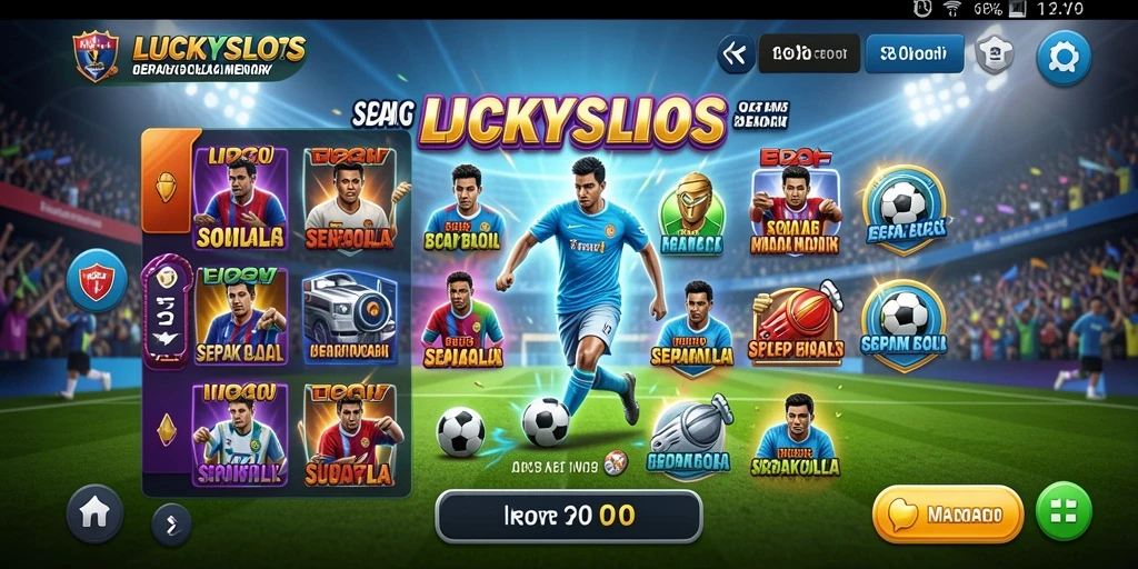 Screenshot LUCKYSLOTS menampilkan aksi bermain slot bertema sepak bola.