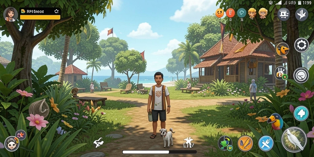 Tampilan gameplay RP99 yang ceria dan penuh tantangan.