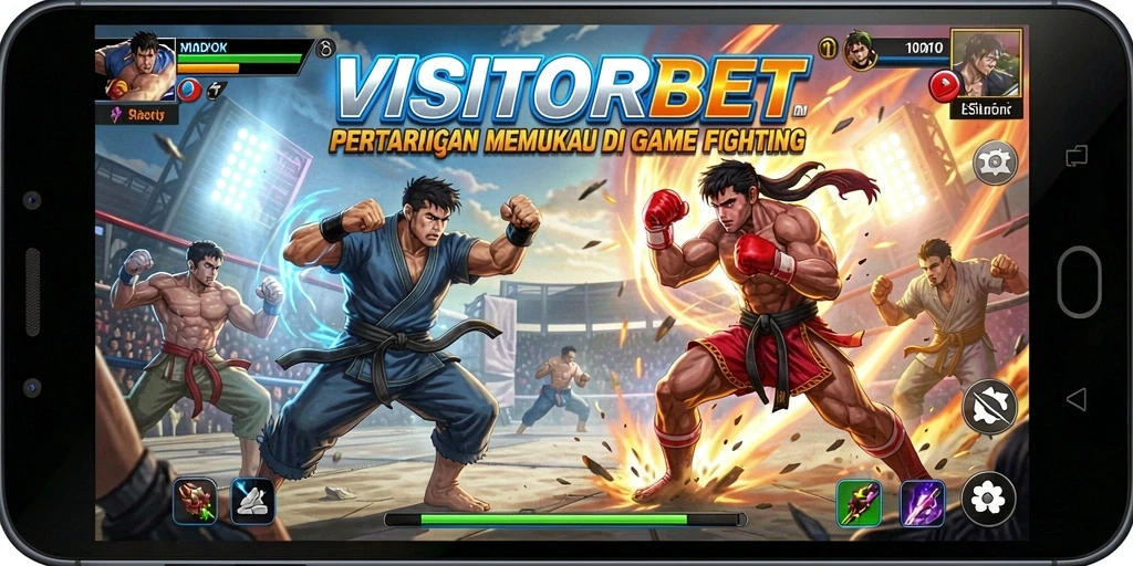 Tampilan gameplay seru dari VISITORBET dengan karakter bertarung.